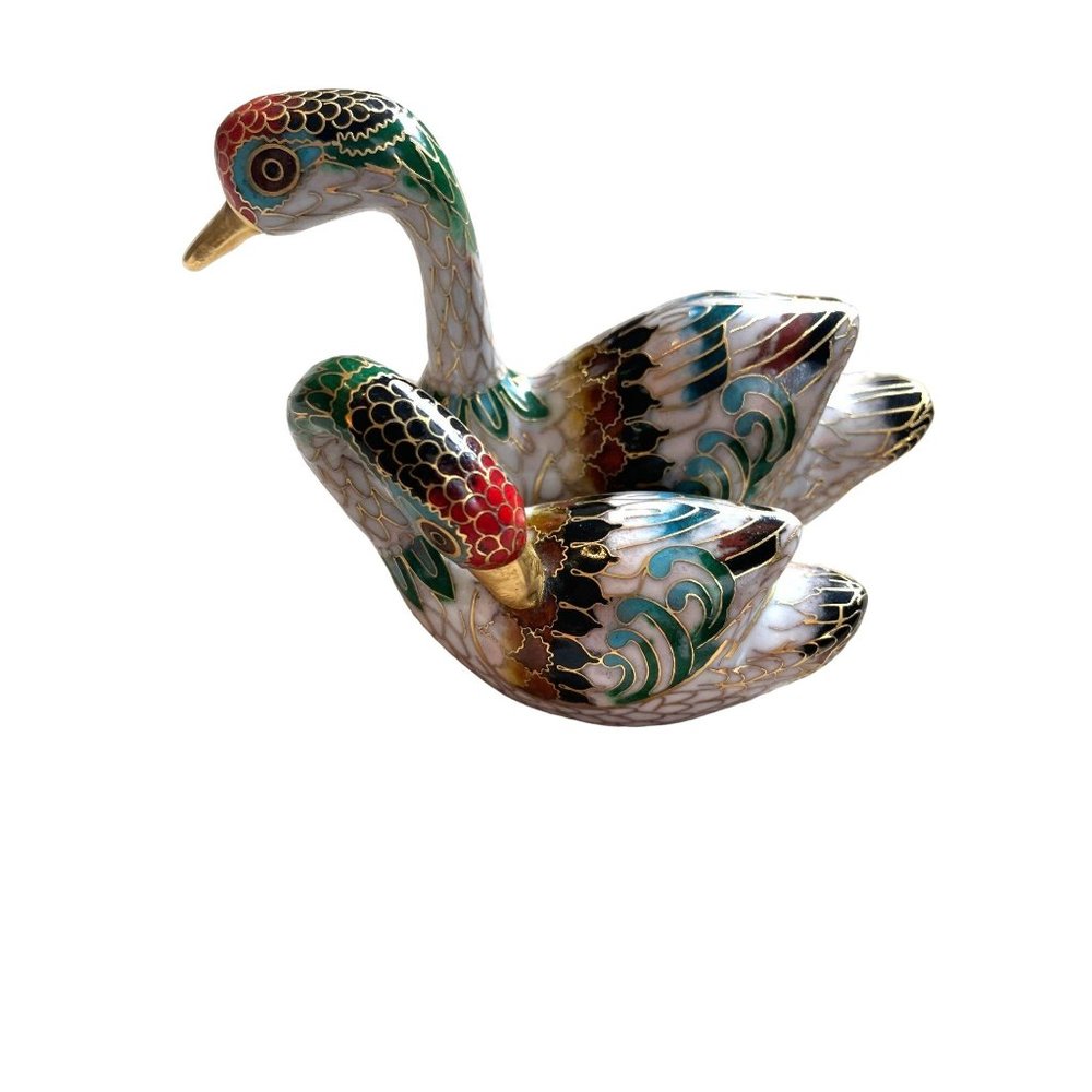 Vintage Cloisonne Enamel Pair of Ducks Figurine Vibrant Colors Water Fowl - Picture 2 of 8